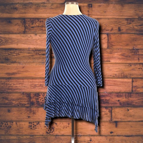 Blue Diagonal Striped Mini Dress w/Ruffled Skirt - Picture 5 of 5